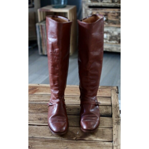 Vtg. 70s 3602 Brown Knee High Leather Festival Boots 7 - Picture 2 of 8